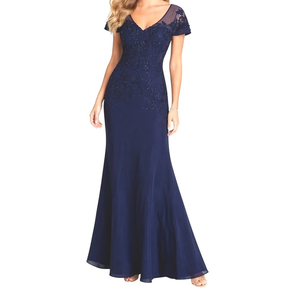 CARLA RUIZ Navy Formal Gown Lace Evening Dress Wedding Mother of Bride Size 14